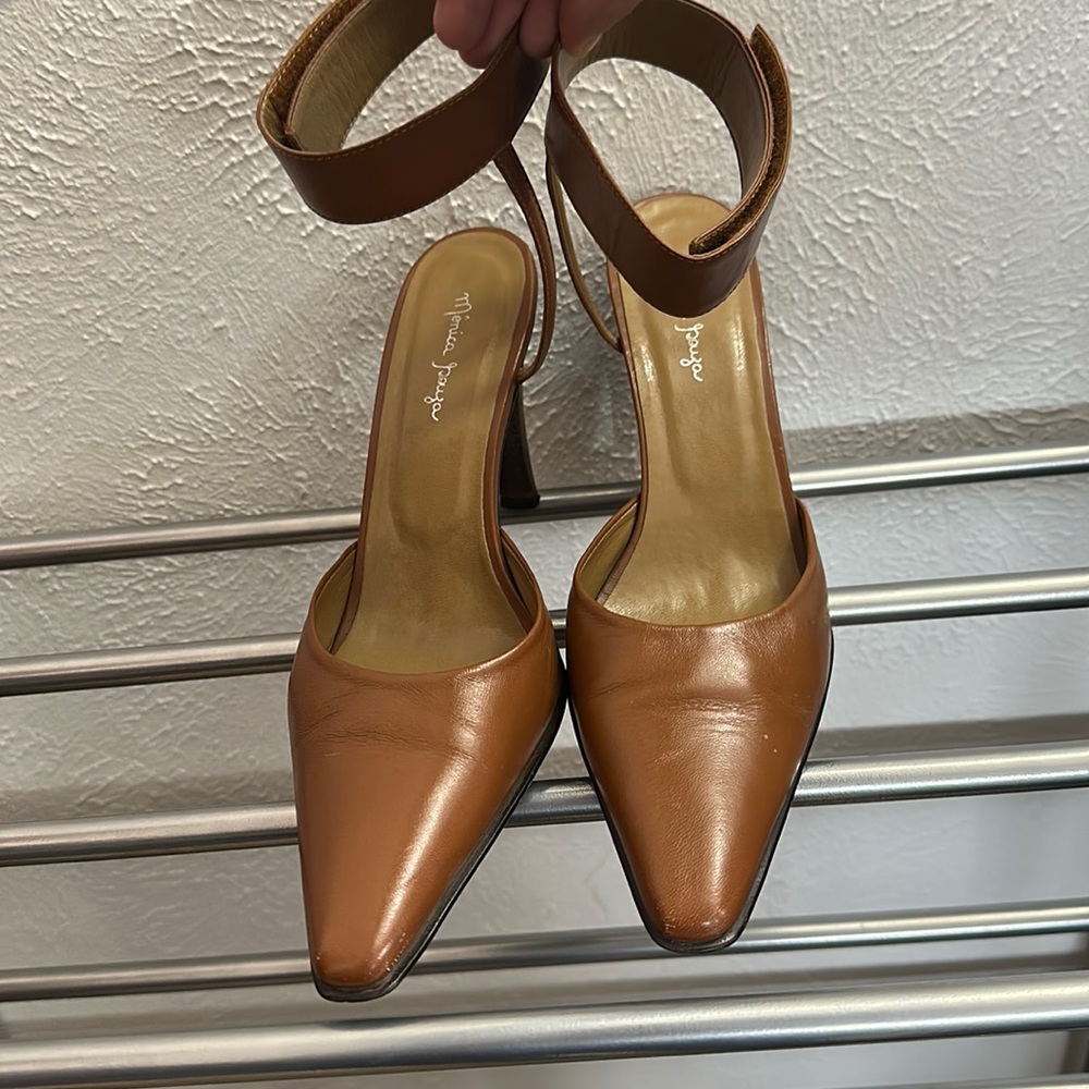 Pointy Brown Heels With Ankle Strap